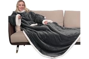 Winthome Puszysty koc z grubej wełny, ciepły, zimowy, z kieszenią, miękki i przytulny koc dla dorosłych, koc na prezent, koc na kanapę, oszczędność kosztów