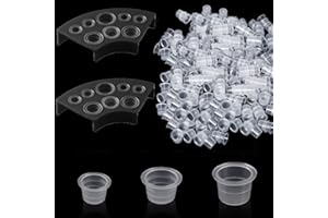 QIKAARA 600 Stück Tattoo Farbkappen Cups mit 2 Schwarz Cups Halterungen, 200 kleine 200 mittlere 200 große Kunststoff Farbbehälter, Kleine Tinte Pigment Cups Ink Cups Tattoo Zubehör