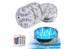ANZINER 4 Pack Submersible LED Lights Waterproof Pool Lights Underwater with 16 Colors, Remote Control for Aquarium,Vase, Bath,Hot Tub, Halloween, Christmas,Swimming Pool and Party Decoration
