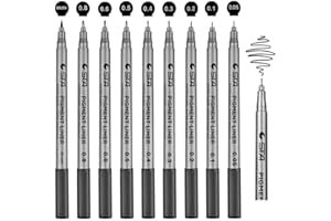 KUNSTIFY STA 9 bolígrafos fineliner, juego de delineadores de pigmentos impermeables negros 8 anchos de línea y 1 pincel para dibujar, ilustración artista artista, dibujo técnico, a prueba, súper fino