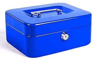 LTSTOR Caisse avec Serrure à clé, Tirelire portative en métal à Double Couche et 2 clés pour la sécurité 20 * 16 * 9cm (XL, Bleu)