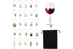 JJUNW 24 Stück Weinglas Anhänger, Ozean Thema Glasmarkierer, Ozean Thema Charms mit Aufbewahrungstasche Glas Identifikation Getränke Markierungen für Cocktail für Wein Bachelorette Party Dekorationen