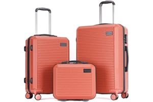LÄTT HOME Lätt Travel Set 3 Valigie Rigide ABS. Valigia Media + Trolley Bagaglio a Mano da Cabina + 1 Beauty Case da Viaggio. Valigie Leggere, Chiusura con Lucchetto Numerico, 4 Ruote Bidirezionali (Rosso)