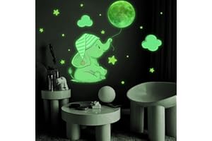 WandSticker4U® - Tatuaż ścienny świecący słoń + świecący księżyc (43 x 36 cm) I naklejka na ścianę świeci w ciemności, świecące gwiazdy, naklejki do pokoju dziecięcego, dla dziewczynek i chłopców