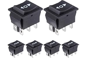 VEXUNGA Rocker Switch 6-Pin 16A 250VAC 20A 125VAC Toggle Switch Momentary Button Switch 6 Pins On/Off/On Embedded Switch Black (Pack of 6)