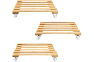 Jucoan 3 Pack Plant Caddy, Bamboo Plant Stand with Rolling Wheels, Mobile Flower Pot Mover Roller, Heavy Duty Plant Pot Pallet Dolly Caster for Patio Outdoor, Holds up to 100 Lbs, 12 Inch Square