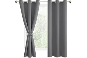 ‎DWCN DWCN Vorhang Blickdicht mit Raffhalter Verdunkelungsgardinen mit Ösen 2 Stücke Thermogardine für Wohnzimmer Schlafzimmer Curtains Blackout Vorhang Wärmeisolierend Grau, 160x106cm(HxB)