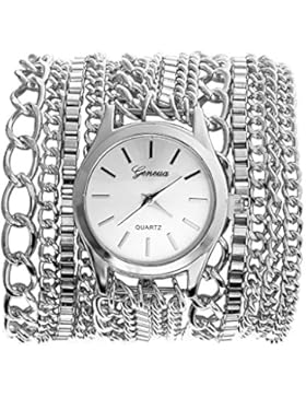 JSDDE Uhren,Vintage Luxus Damen Herren Armbanduhr Damenuhr Metall Band Wickelarmband Quarzuhr,Silber