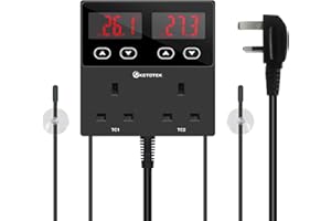 KETOTEK KT99pro Dual Digital Reptile Thermostat Plug Temperature Controller Outlet 10A Relay Heating Cooling thermostatic socket with Waterproof Sensor