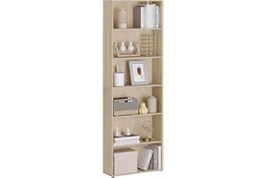 WOLTU Librería Alta, Estantería de Libros de 6 Niveles, Libreria Estanteria de Piso, Estanteria Vertical, Separador de Ambientes para Salón, Estudio, Oficina y Dormitorio, Roble Claro, 60x23,5x180 cm