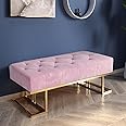 ObalTure Metal Entryway Bench For Bedroom Modern Ottoman End Of Bed Corduroy Padded Benches Decorative Home Furniture For Living Room Foyer Mudroom Hallway (Pink)