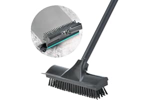 SWETHAW 2 in 1 Floor Scrub Brush with Long Handle, Scrape and Brush Stiff Bristle Shower Cleaning Sweeping Deck Push Broom Brush for Kitchen, Bathroom, Patio, Wall and Deck (Black)