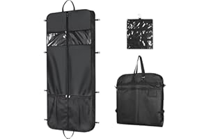 Univivi Large Dress Carrier, 60" Garment Bag with Accessory Pouch, Dress Bags with Adjustable Handles, Long Dress Cover with Zip Pockets & Name Card, Heavy Duty Foldable Waterproof for Travel - Black