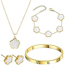 EIHI Vierblättriges Kleeblatt Schmuckset - 18K Vergoldet Halskette Armband Ohrringe