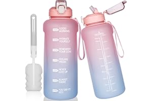 DEARRAY 2l / 2 litres Tritan Sport Gourde avec Paille et Marqueur de Temps de Motivation 2000 ml grand Bouteille eau pour Basketball, Fitness, Gym, Randonnée,Voyage