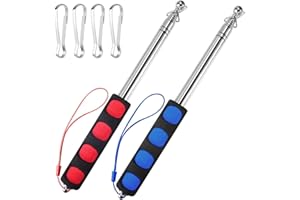 ChAusa 2 Pcs Mât Télescopique Drapeau, 1.6m Mat Drapeau Portatif, Mâts de Drapeau Télescopique à Main en Acier Inoxydable avec 4 Crochets pour Les Guides, Camping, Compétitions (Rouge et Bleu)