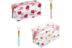 QEEQPF Lot de 2 Trousses à Maquillage Transparentes, avec 2 pinceaux en Silicone, Sac de Rangement Portable, Sac de Lavage en PVC, Joli Sac à cosmétiques de Dessin animé, Accessoires de Voyage