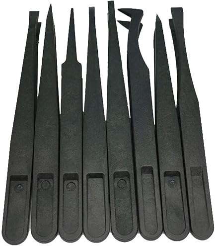 thumbnail image 2 of Aoje-Link ESD-17 Professional Anti-Static Precision Technology Tweezers, Non-magnetic Fine Tip Curved, Stainless Steel Plastic Coated, Full Length 125mm, Black, 4pcs 2 of 12