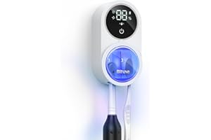 Bitvae Toothbrush Holder & Toothbrush Cleaner, Cleaning and Air Drying, LED Smart Screen, Rechargeable Wall Mount Toothbrush Holder for Bathrooms, White
