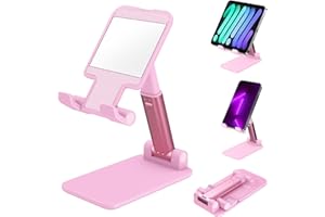 ZHIKE Support Téléphone, Support de Tablette Pliable Support de téléphone Portable pour Bureau avec Miroir Compatible avec Samsung iPad Mini iPhone Tous Les Smartphones Smartphone(Rose)