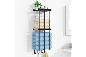 PLAINSHE Towel Racks for Bathroom, Wall Mounted Towel Holder Towel Rack with Shelf, Heavy Duty Bath Towel Holder, Stainless Steel High Capacity, Black