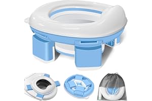 GLENMORE Travel Potty Training Toilet Chairs, 3-in-1 Toddler Potty Seat Portable Foldable WC Trainer Seat with Splash Guard Easy to Clean, Camping Collapsible Toilet for Toddlers with 20pcs Potty Liners, Blue