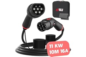 MCEVKELN Cavo di Ricarica EV da Tipo 2 a Tipo 2 - Caricatore EV Portatile per Veicoli Elettrici Trifase 16A (11kw) - 10M Cavo di Ricarica Caricabatterie per Auto Elettriche, con Borsa