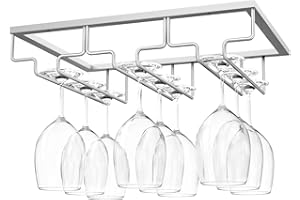 Nuovoware Soporte para Copas de Vino, Soporte para Colgar Copas de Vino Debajo del Gabinete para Cocina, Bar, Pub, Vidrio, Almacenamiento para Barra de Gabinete Cocina (3 Filas) - Plata Nanómetro