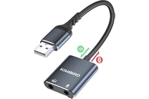 KiWiBiRD Adapter audio USB na 3,5 mm, zewnętrzna karta dźwiękowa, adapter gniazda USB, zestaw słuchawkowy USB na słuchawki i konwerter mikrofonu kompatybilny z PS5 PS4 MacBook Air Pro Raspberry Pi Windows PC Mac