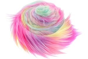 LUSOFIE Plüsch Precut Strips Regenbogen Fellimitat 5 x 180 cm Kunstfell Basteln Meterware Fell Stoff Flauschiges Plüsch Bastelfell für Zwergenbart Weihnachtsmann Haar Wichtel Cosplay DIY Basteldekoration