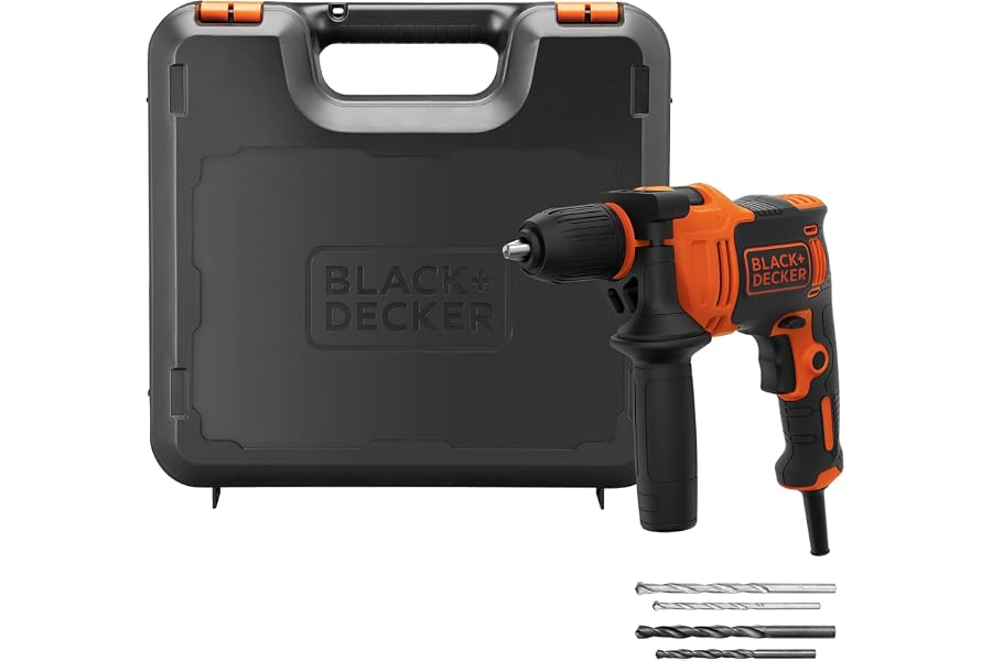 BLACK+DECKER 710W Taladro percutor con cable de alto rendimiento, 0-2800 RPM, con 4 brocas y caja de kits, BEH710K-QS