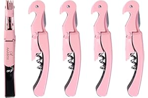AAABOX Pack of 5 Sacacorchos Profesional Sommelier de Doble Palanca,3 en 1 Abridor de Vino con Espiral de Acero Inoxidable(Rosa)