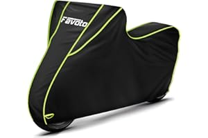 Favoto Housse de Protection pour Moto Imperméable en Oxford 300D avec Longues Bandes Réfléchissantes, Bâche Extérieure à l'épreuve de Poussière/Neige/Pluie du Vent des Soleil, 245cm XXL Noir+Vert