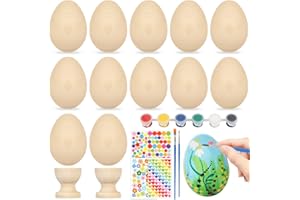 Sprinlot Huevos de Madera para Pintar, 12 Piezas Huevos Pascua con Hueveras de Madera, Pigmentos y Pegatinas, Huevos de Pascua para Decorar, Ideales para Huevos de Pascua Manualidades