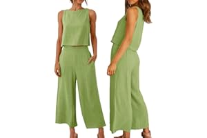 Yekdmxop 2025 Tuta Estiva Donna Elegante Cotone Lino Completa Camicia e Pantaloni Due Pezzi Gamba Larga Taglie Forti Tute Complete Casual Comoda Completi Estivi Eleganti Larghi Set Estive Offerte