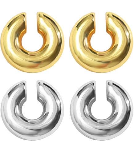 Set 4 Paia Ear Cuff Non Piercing - Orecchini A Clip Per Cartilagine Placcati Oro Con Zirconi, Ipoallergenici, Regalo Donna - 2