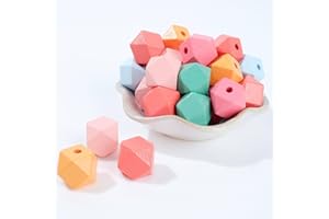 PACKRA Holzperlen 20mm, Bunte Holzperlen Holzkugeln mit loch Natur 48 Stk, Gemischte Geometrische Holz Perlen zum Auffädeln Bastelnperlen Makramee DIY Schmuck Dekor