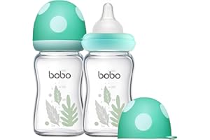 YOHKOH Natural Response Weithals-Babyflasche aus Glas, Anti-Kolik Baby Glas Flaschen mit Ultraweiches Silikon-Sauger, für Neugeborene Babys (Blau, 160ml (2er Pack))