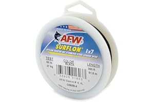 American Fishing Wire Surflon Nylon Coated 1x7 Stainless Steel Leader Wire - Fishing Leader Line for Saltwater, 10lb Test - 250lb Test in Bright, Black, Camo in 30ft, 100ft, 300ft and 1,000ft Lengths