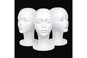 Samtress Foam Wig Head 3 PCS Female Styrofoam Mannequin Hairpieces Stand Holder Cosmetics Model Head Wig Display for Style,Model, Display Hair, Hats, Hairpieces, Mask ,for Home,Salon and Travel (#Bai)