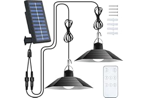 Osairous Lampe Solaire Exterieur et Intérieur, Lustre solaire à intensité variable avec 2 Lampes, 3 luminosité, étanche, Suspension télécommandée pour jardin, garage, balcon, couloir