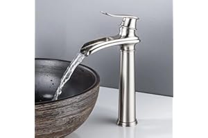 YAGJIA Bateria łazienkowa wysoki wodospad, armatura umywalkowa, matowa szczotkowana retro, armatura umywalkowa, mosiężna armatura łazienkowa, jednouchwytowa bateria mieszakowa, antyczna