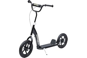 HOMCOM Trottinette Enfant patinette pneus 30 cm Hauteur Guidon réglable poignée Frein et béquille Acier pour Enfants à partir de 5 Ans