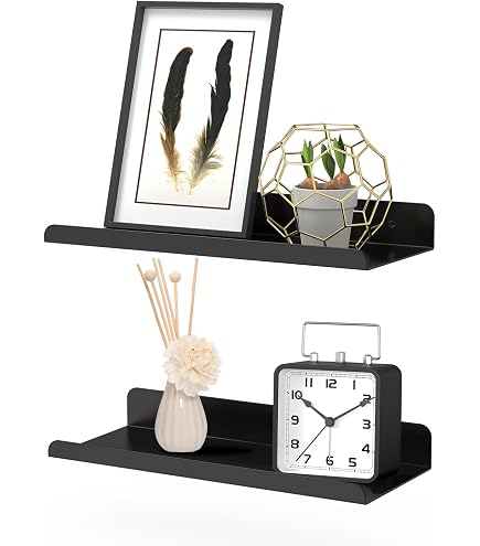 Lot De 2 étagères Murales Métal Noir – 28 Cm, Design Flottant, Facile à Poser