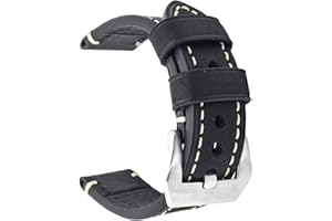 Berfine Genuine Leather Watch Band Replacement Vintage Watch Strap for Men Women with Stainless Steel Buckle Black Brown 20mm 22mm 24mm