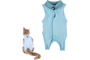JIANGBINGREN Cat Recovery Suit, Professional Cat Post-Surgery Suit, Elizabethan Collar & Cone Alternative, Anti-Lick Pet Vest for Kitten Spaying, Abdominal Wounds, or Skin Diseases (Blue, M Size)