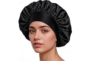 Rionavexa Schwarz Satin Haarhaube Bonnet Schlafhaube Seide,Silk Bonnet Mit Breitem Elastikband Für Sicheren Halt,Atmungsaktive Seidenhaube Zum Schlafen Für Damen