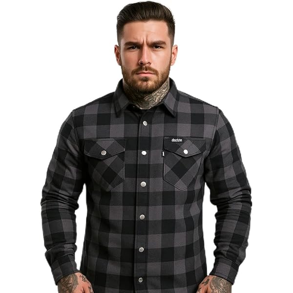 Chemise Moto Homme été Avec Protections Kevlar - Carreaux Flanelle, Taille 4XL, Gris