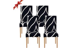 Jaotto Fundas para Sillas de Comedor Pack de 4,Modernas Fundas de Sillas de Comedor Respaldo Alto Elásticas Lavables Desmontables,Cubiertas para Sillas para Hotel Banquete(Línea Negro,4 Piezas)