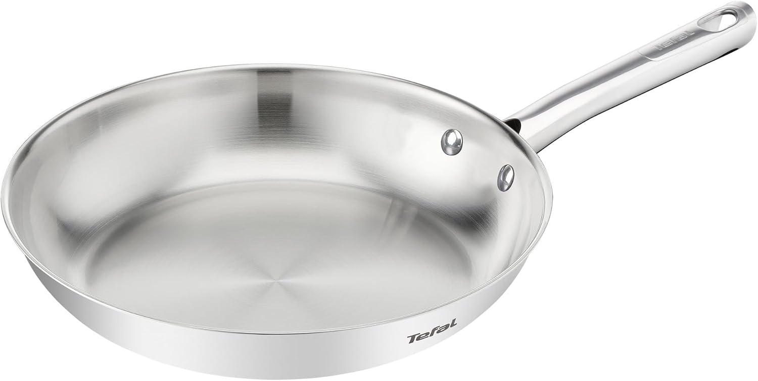 Tefal Duetto On - Sartén de 28 cm, Acero inoxidable, Cocción rápida y uniforme, Apto inducción, Mango ergonómico, 10 años de garantía, Resultados crujientes